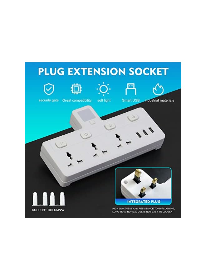 SKY-TOUCH مقبس تمديد متعدد المقابس مع 3 منافذ USB ومحول تمديد الطاقة الكهربائية للمنزل والمكتب والمطبخ - Image 2