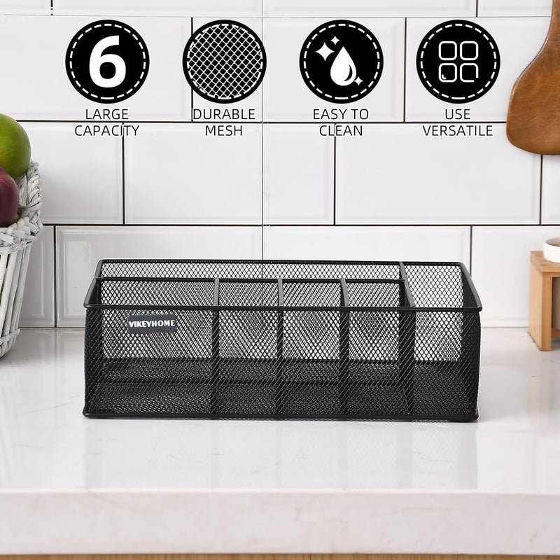VIKEYHOME Paper Plate Organizer for Countertop Metal Silverware Caddy with 6 Compartments for Cup Napkin Utensil Holder Caddy for Party Camping Picnic - Image 3