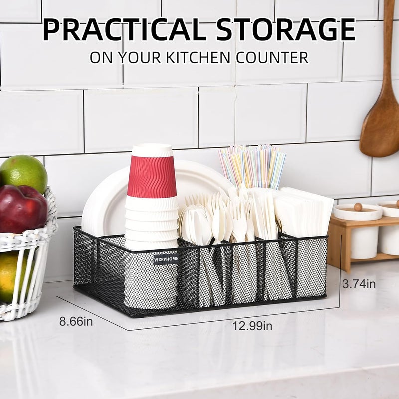 VIKEYHOME Paper Plate Organizer for Countertop Metal Silverware Caddy with 6 Compartments for Cup Napkin Utensil Holder Caddy for Party Camping Picnic - Image 4