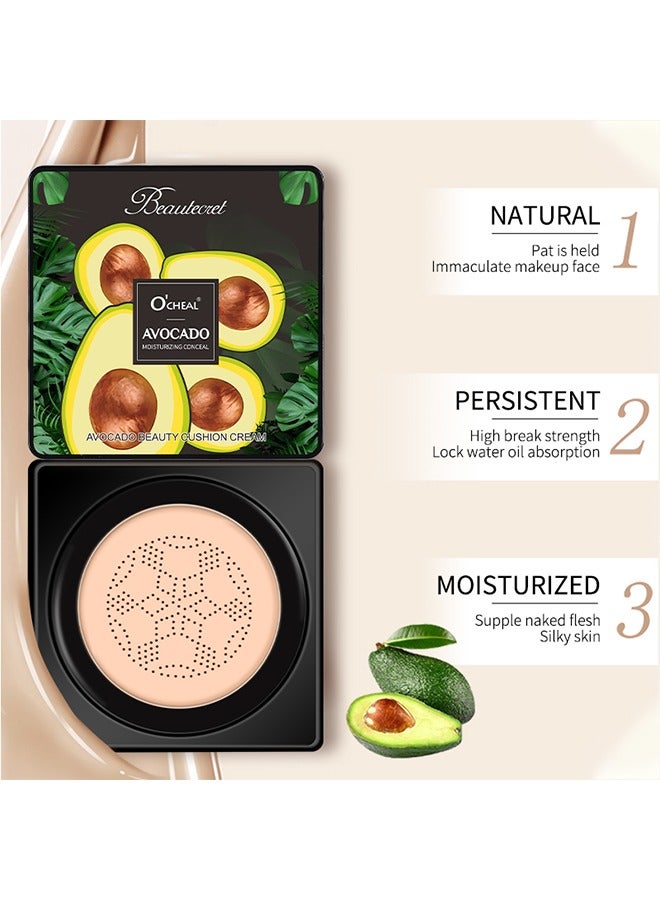 OCHEAL Avocado Moisturizing Conceal Beauty  Cushion Cream,  Mushroom Air Cushion Concealer Moisturizing Foundation Primer Makeup Cream All Day Nude Foundation Even Skin Tone Makeup Base Moisturizing - Image 3