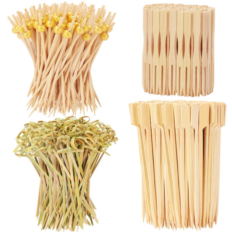 Vicuna R 500PCS Cocktail Picks Kit, 4 Styles Fancy Toothpicks for Appetizers, 3 Sizes Long Bamboo Skewers, Decorative Wooden Cocktail Sticks for Party Supplies Food Drinks Fruit Charcuterie Boards Accessories - Image 1