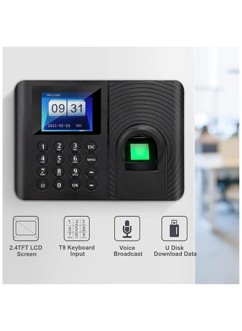SYOSI Fingerprint Attendance Machine Biometric Fingerprint Password Time Attendance Machine Employee Checking-in Recorder 2.4-inch Color LCD Screen Attendance Controller - Image 2