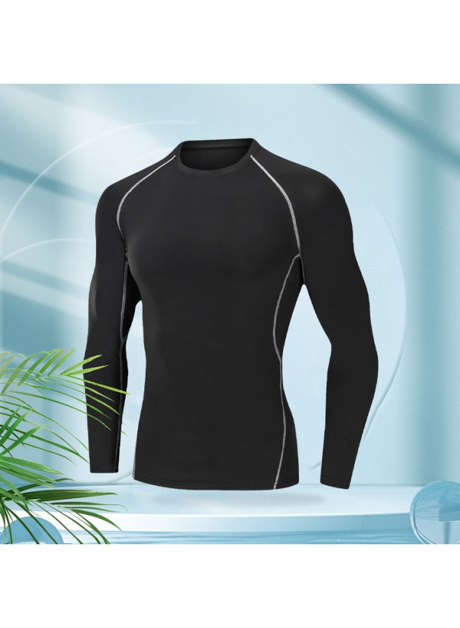 Loquat Swimwear Men's Summer Tight Quick-drying Clothes Ice Silk Sports Top Long-sleeved Double-layer Breathable Sunscreen Upper Body Swimsuit-Color:Refreshing Quick-drying Men's Swimsuit 【Elite】】- - Image 1