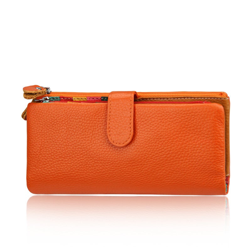 Factory direct wholesale top layer cowhide ladies wallet candy color ladies wallet multi-card credit card bag 3590 Orange