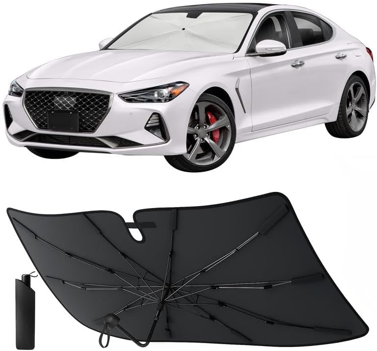 EcoNour Premium Umbrella Windshield Sun Shade for Car | Foldable UV Blocker Front Windshield Sunshade | Umbrella Shade Accessories with Storage Pouch | Fit for Sedan & Hatchbacks - Small 52"x31" - Image 1