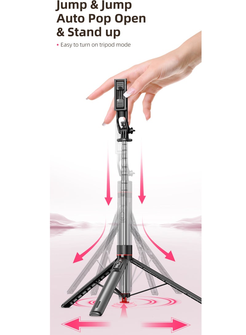 68.89“（1.75m） All-in-one Auto Pop Open Tripod Magnetic Remote Detachable phone clip Tripod Selfie Stick  - Image 3