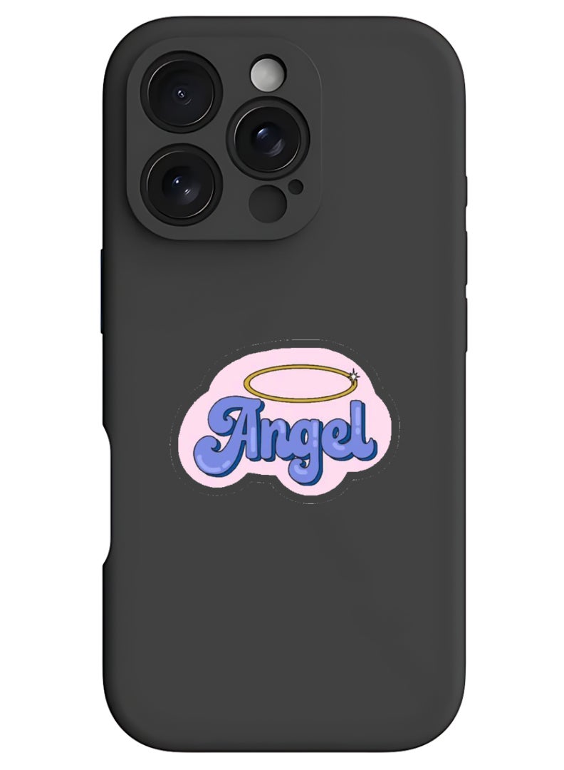 Theodor iPhone 16 Pro Max Black Protective Slim Fit Case Liquid Silicone Cover with Full Body Protection Anti-Scratch Shockproof Case For iPhone - Angel - Image 1