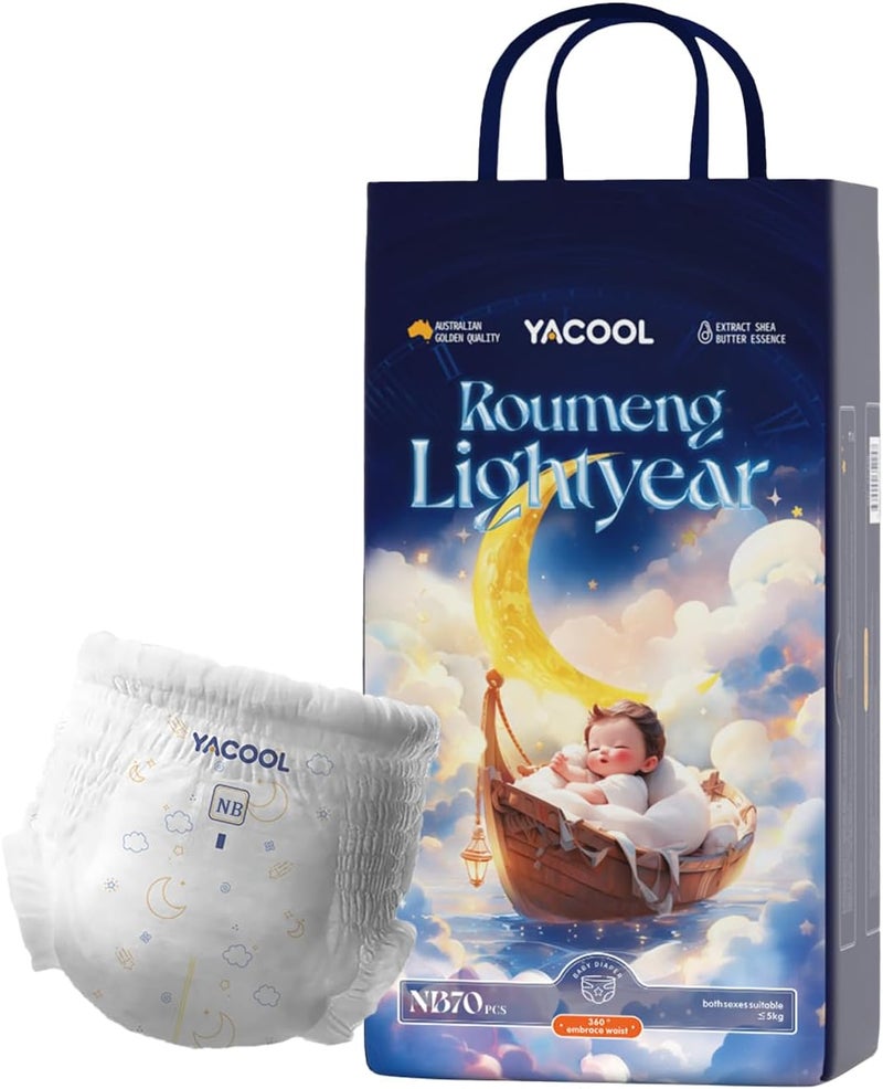 Yacool Baby Diapers, Size NB, 70 Count, Soft & Breathable, Ultra-Absorbent, Gentle on Sensitive Skin, Leak-Proof Protection, Perfect Fit for Newborn Babies - Image 1