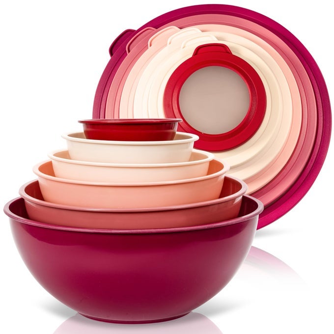MIXING BOWL SET 12 PIECE COLORFUL PLASTIC MIXING BOWLS WITH LIDS SET FOR FOOD PREP STORAGE AND SERVING MICROWAVE AND DISHWASHER SAFE FOR KITCHEN BAKING COOKING