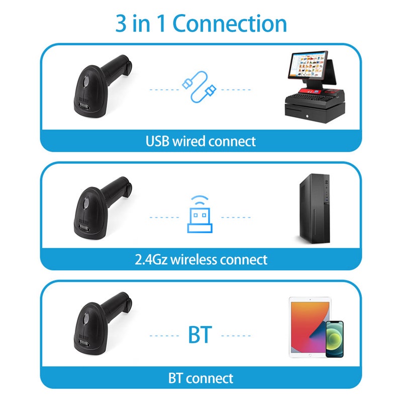 Wireless 1D Barcode Scanner 2.4G + BT + USB Wired Connection CCD Scanning Head for Paper and Screen Codes Compatible with Windows Android Linux Mac System for Supermarket Retail Library Logistics - Image 3
