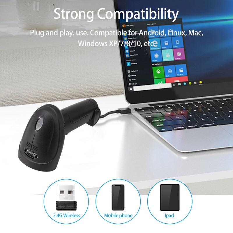 Wireless 1D Barcode Scanner 2.4G + BT + USB Wired Connection CCD Scanning Head for Paper and Screen Codes Compatible with Windows Android Linux Mac System for Supermarket Retail Library Logistics - Image 4