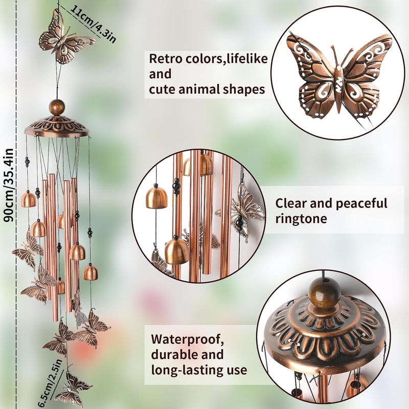 LINALL Wind Chimes for Outside, Butterfly Aluminum Tube Windchime with S Hook - Clearance Hanging Decor for Garden, Patio, Backyard or Porch - Image 2