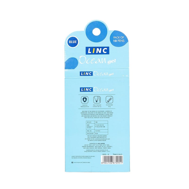 linc Ocean Classic 0.55mm Gel Pen | Blue Ink | Set Of 10 - Image 2