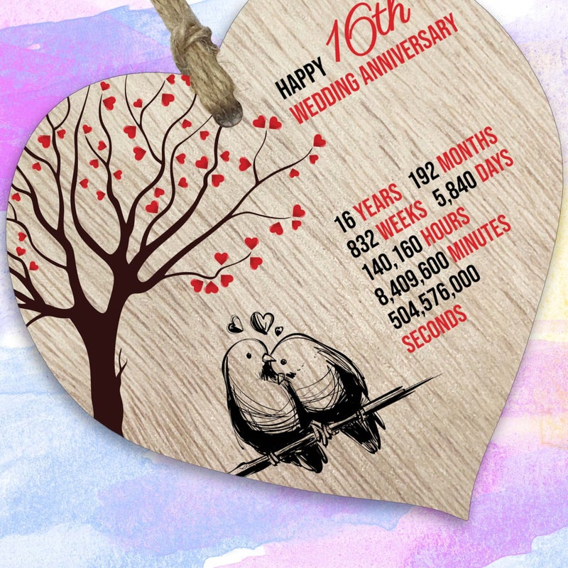 Stuff4 16th Wedding Anniversary Wooden Heart Plaque  Light Wood Sign Keepsake  Celebrate Anniversary Wife Husband Boyfriend Girlfriend Mom Dad  Plaque with Quotes Gifts from the Kids - Image 2