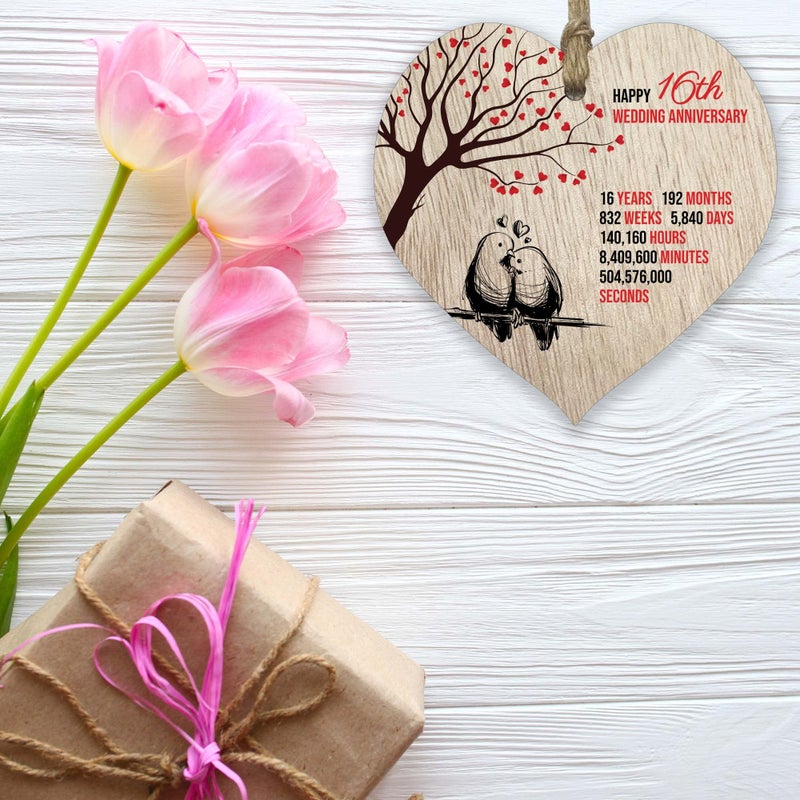 Stuff4 16th Wedding Anniversary Wooden Heart Plaque  Light Wood Sign Keepsake  Celebrate Anniversary Wife Husband Boyfriend Girlfriend Mom Dad  Plaque with Quotes Gifts from the Kids - Image 5