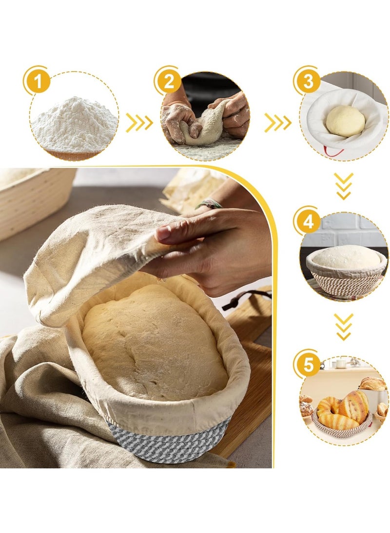 Relex Bread Proofing Baskets sets, 9" Round Sourdough Banneton & 10" Oval Dough Rising Basket with Liner and Cover, Professional Bread Baking Supplies for Home Bakers Artisan Sourdough Starters - Image 5