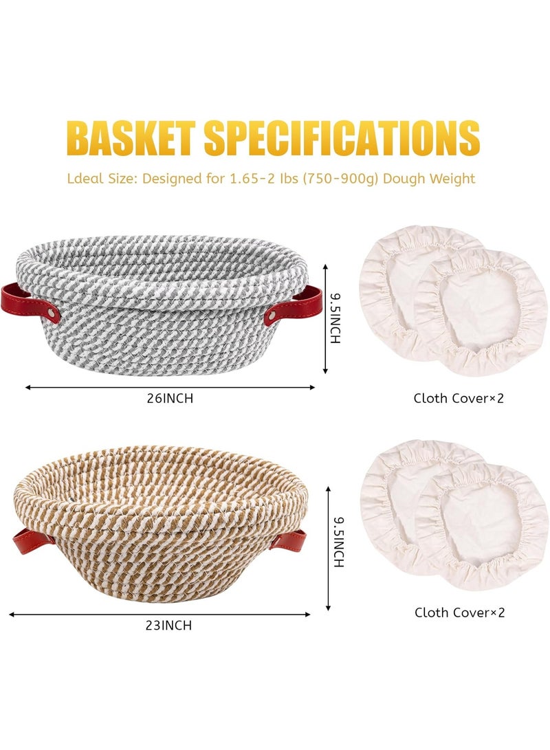 Relex Bread Proofing Baskets sets, 9" Round Sourdough Banneton & 10" Oval Dough Rising Basket with Liner and Cover, Professional Bread Baking Supplies for Home Bakers Artisan Sourdough Starters - Image 2
