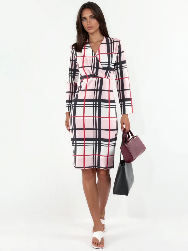 Jennyfer Plaid Bodycon Midi Dress With Cut-Out Detail