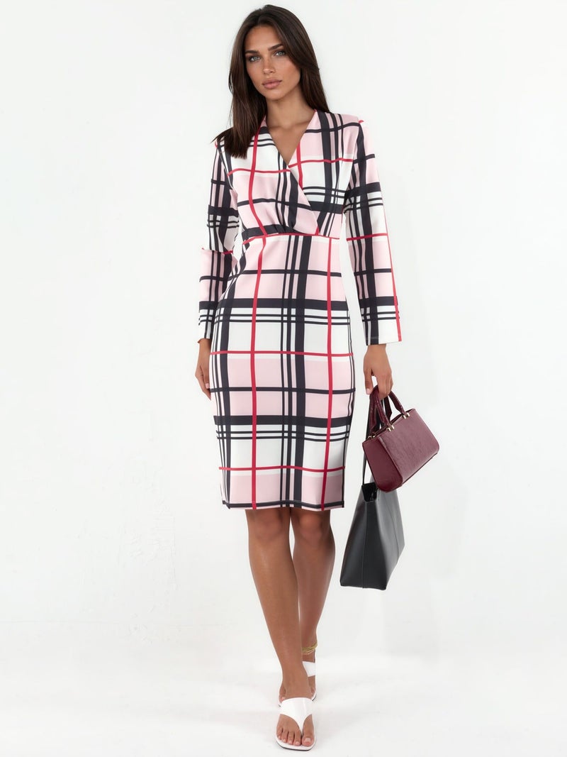 Jennyfer Plaid Bodycon Midi Dress With Cut-Out Detail - Image 1
