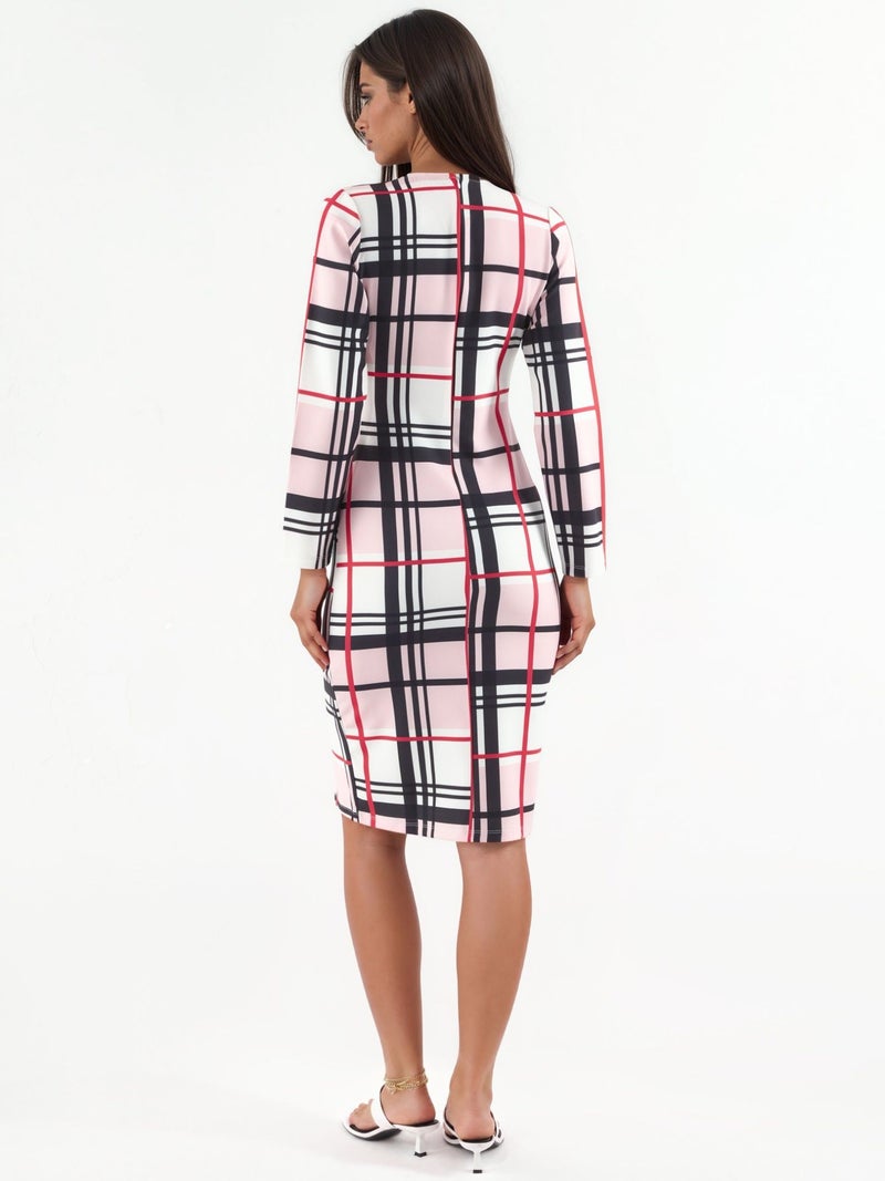 Jennyfer Plaid Bodycon Midi Dress With Cut-Out Detail - Image 3