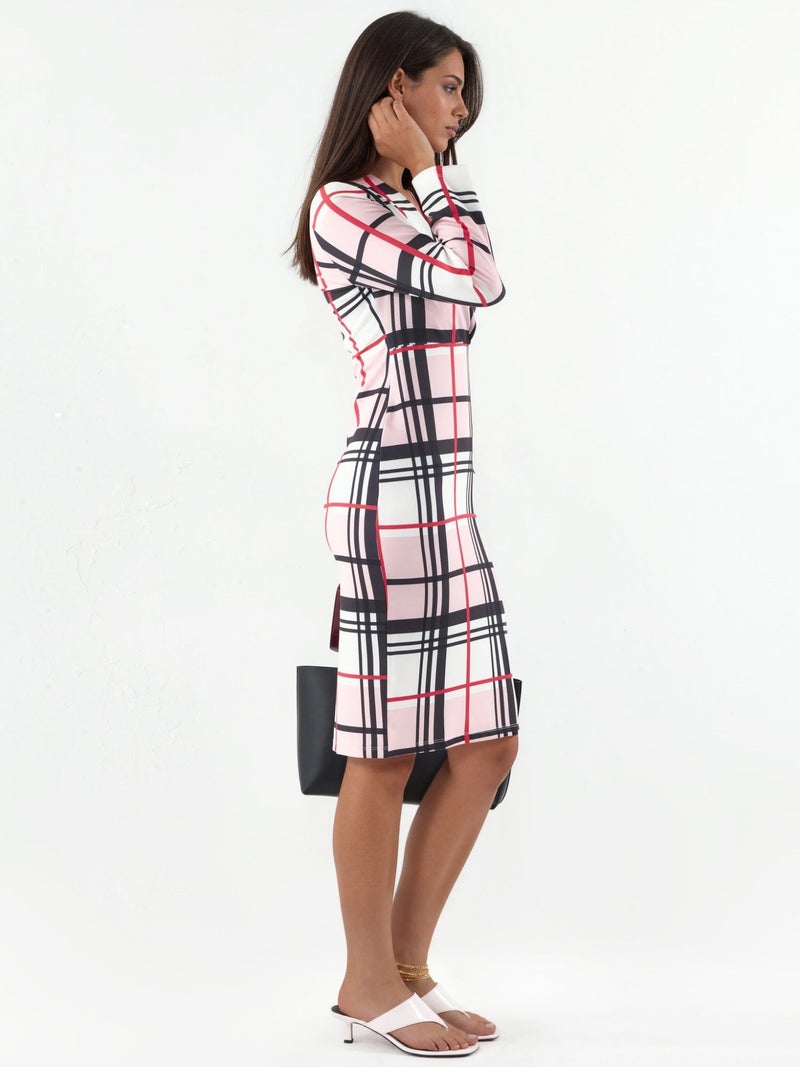 Jennyfer Plaid Bodycon Midi Dress With Cut-Out Detail - Image 2