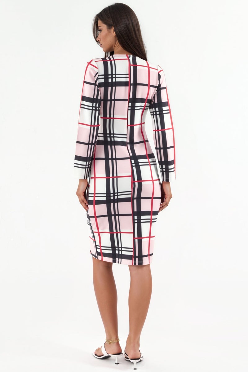 Jennyfer Plaid Bodycon Midi Dress With Cut-Out Detail - Image 3
