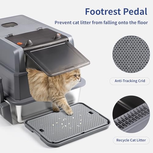 Bartuke XXXL Stainless Steel Litter Box with Lid, Extra Large 28" L x 20" W x 17" H Enclosed Metal Cat Litter Box with Litter Scoop & Foot Pedal, Odor Control for Big Cats, Multiple Cats (Dark Grey) - Image 5