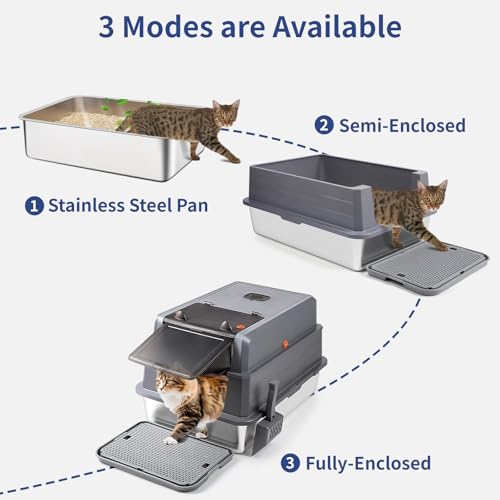 Bartuke XXXL Stainless Steel Litter Box with Lid, Extra Large 28" L x 20" W x 17" H Enclosed Metal Cat Litter Box with Litter Scoop & Foot Pedal, Odor Control for Big Cats, Multiple Cats (Dark Grey) - Image 3