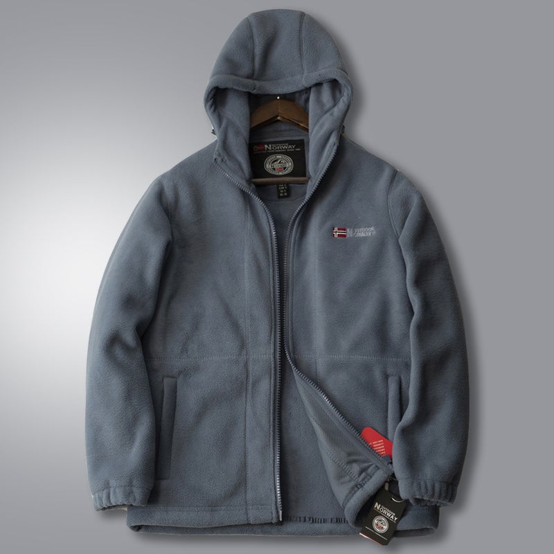 New Cross-border Norwegian Cold-resistant Warm and Thickeneded Polar Fleece Winter Large Size Mens Fleece-lined Stand-up Collar Fleece Jacket Sky blue 9818 with cap 