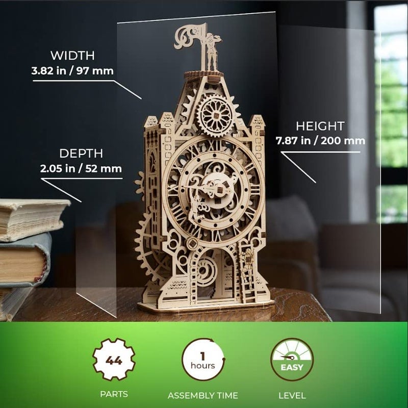 UGEARS Old Clock Tower 3D Wooden Puzzles for Adults - Wooden Model Kits for Adults Clock Kit for Do It Yourself Wood Building Kit for Adult Mechanical Puzzle Brain Teaser, Hobby Set - Image 2