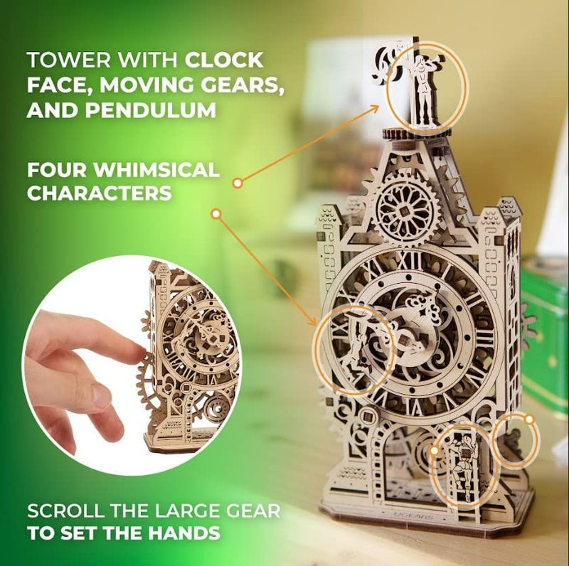UGEARS Old Clock Tower 3D Wooden Puzzles for Adults - Wooden Model Kits for Adults Clock Kit for Do It Yourself Wood Building Kit for Adult Mechanical Puzzle Brain Teaser, Hobby Set - Image 3