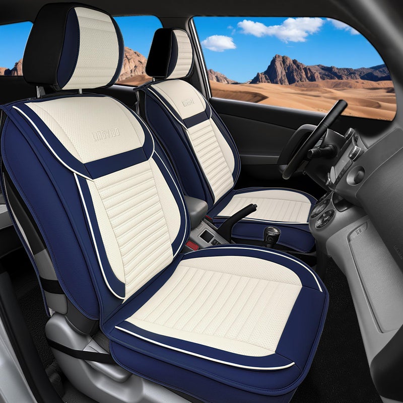 LINGVIDO Car Seat Covers Breathable and Waterproof Faux Leather Automotive Seat Covers for Cars SUV Truck SedanUniversal AntiSlip Seat Cover with Backrest Full Set White Blue