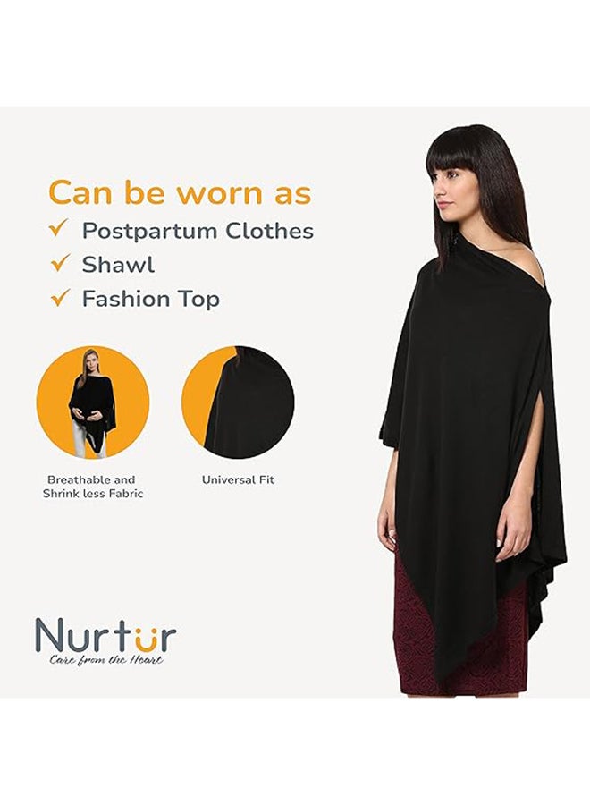 Nurtur Nurtur Cotton Nursing Maternity Poncho For Breastfeeding in Car, Plane or Public Places – Light and Breathable Cotton Fabric, 100% Privacy, Universal Fit, Black  - Image 3