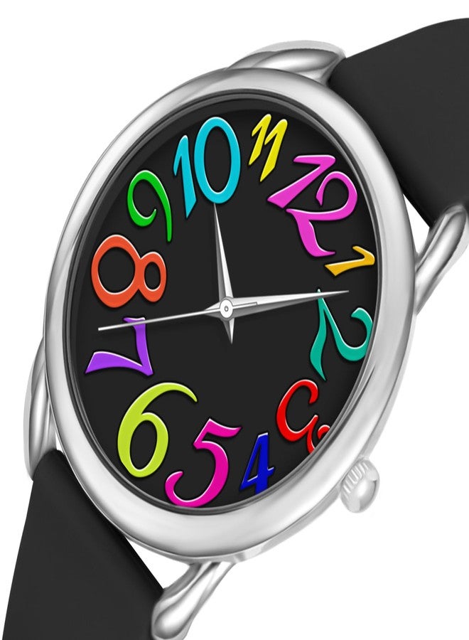 Bisley 38MM Women Watch Big Arabic Numbers Dial Easy to Read Black Silicone Strap Watch - Image 2