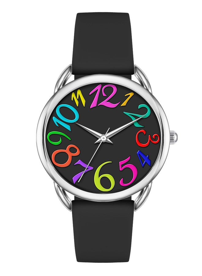 Bisley 38MM Women Watch Big Arabic Numbers Dial Easy to Read Black Silicone Strap Watch - Image 1