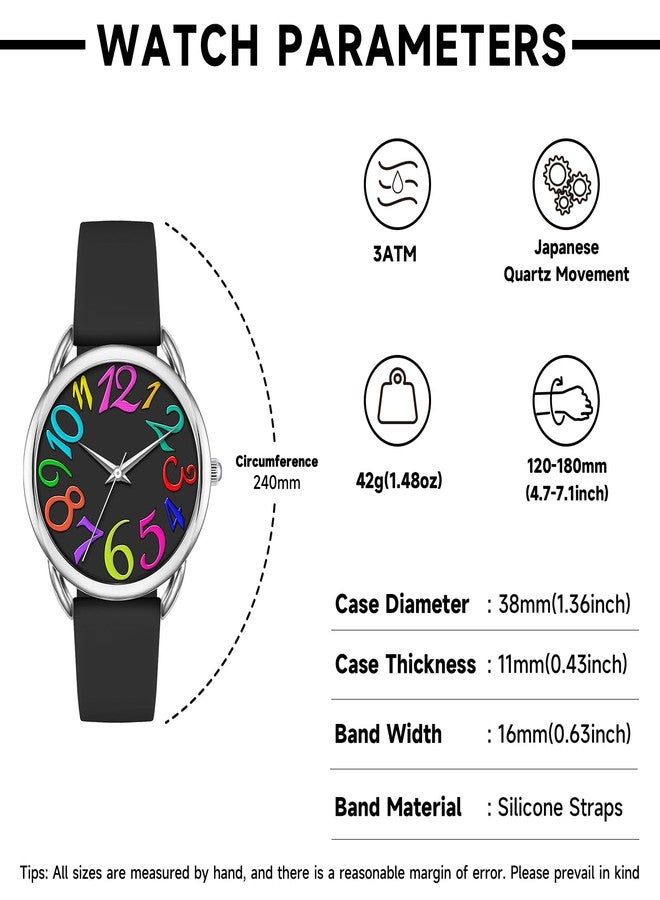 Bisley 38MM Women Watch Big Arabic Numbers Dial Easy to Read Black Silicone Strap Watch - Image 4