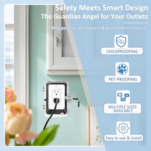 PILISPARK Child Proof Outlet Lock Box with 2 Durable Keys - Heavy Duty Safety Cover for Baby Proofing, Tool-Free Installation, More Space for Large Plugs Universal Fit Socket Protector (1Pack, Black) - Image 3