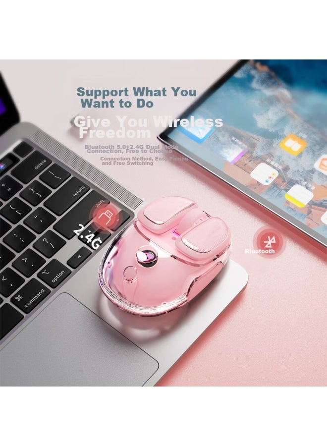 Eweadn Q9 Potato Wireless Bluetooth Dual-mode Transparent Mouse, Rechargeable Gaming Mouse For Pc And Laptop, Low-profile, Lightweight, Rgb Lighting Effects, Rouge Pink - Image 4