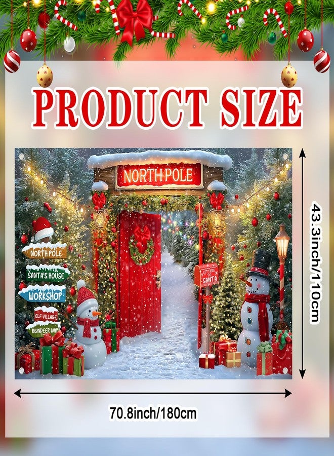 Lecheme Christmas Backdrop for Photography North Pole Santa's House Banner Snowy Forest Red Barn Door Christmas Banner Xmas Holiday Family Photo Background Party Decorations - Image 3