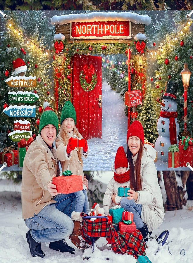 Lecheme Christmas Backdrop for Photography North Pole Santa's House Banner Snowy Forest Red Barn Door Christmas Banner Xmas Holiday Family Photo Background Party Decorations - Image 2