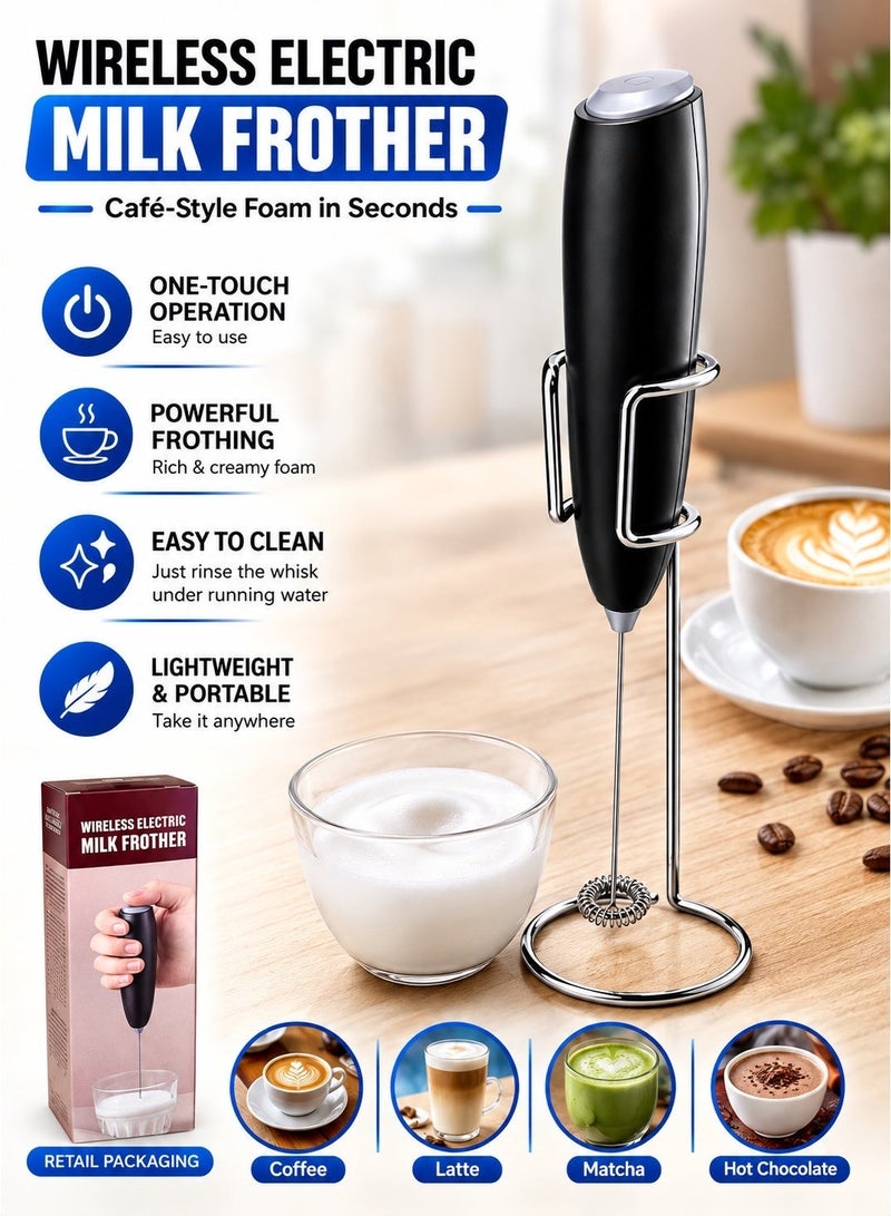BGM Electric Milk Frother Handheld with Stainless Steel Stand Battery Powered Foam Maker, Whisk Drink Mixer Mini Blender For Coffee, Frappe, Latte, Matcha, Hot Chocolate - Image 1