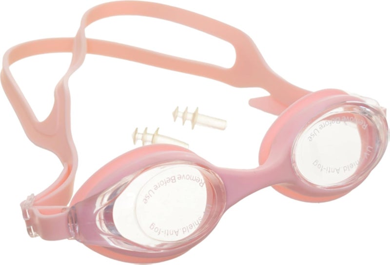 Silicone Swimming Goggles With Ear Plugs And Anti-Shedding Lenses - Pink