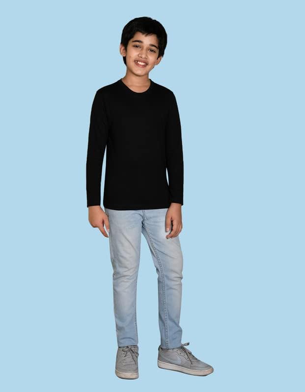 Nusyl Boys Full Sleeves Solid T-Shirt for Kids | Soft Cotton Blend | Comfortable Regular Fit | Casual 2-16 Years | Black - Image 5