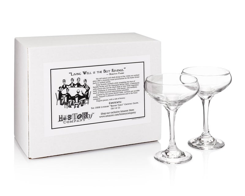 HISTORY COMPANY The 1930 Literary Round Table-Inspired Cocktail Coupe Glass, 2-Piece Set – True Standard for Craft Cocktails and Champagne Service (Gift Box Collection) - Image 3