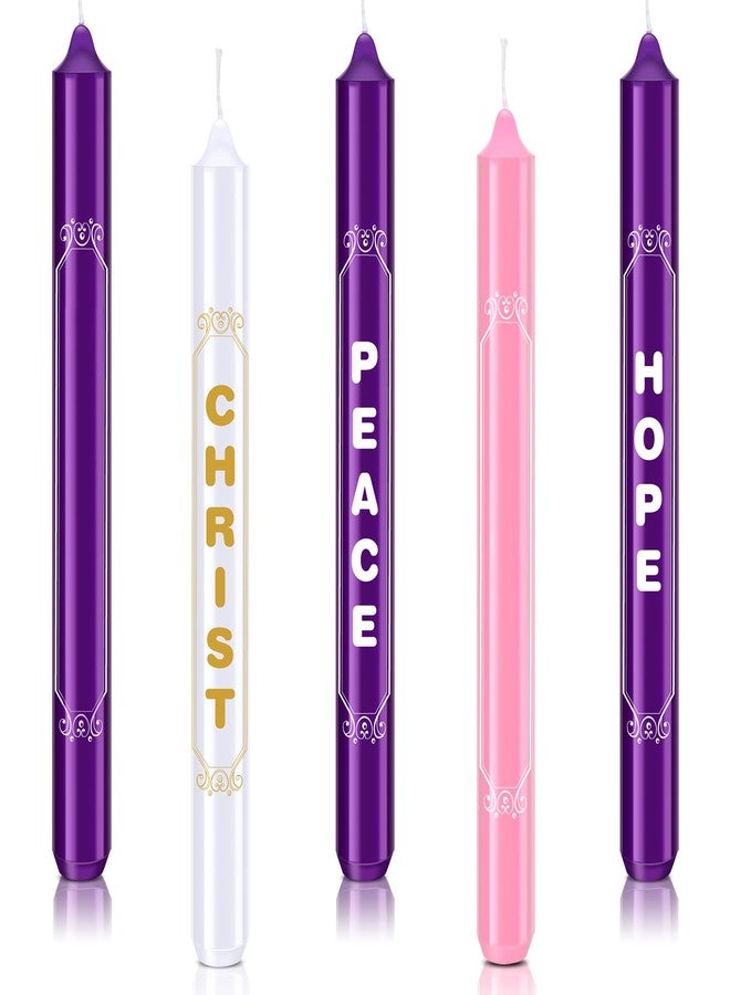 تونديامو مجموعة شموع عيد الميلاد من تونديمو، 5 قطع، تحمل كلمات: المسيح، السلام، الفرح، الأمل. شمعدان أبيض على شكل إكليل عيد الميلاد، شموع مدببة، شمعة بنفسجية لتزيين إكليل عيد الميلاد في الكنيسة. - Image 1