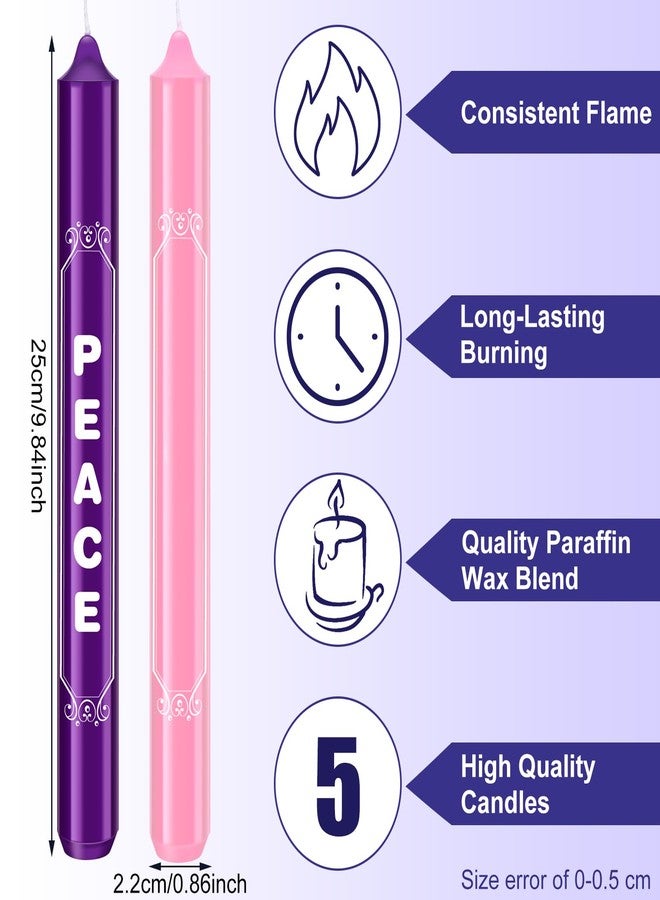 تونديامو مجموعة شموع عيد الميلاد من تونديمو، 5 قطع، تحمل كلمات: المسيح، السلام، الفرح، الأمل. شمعدان أبيض على شكل إكليل عيد الميلاد، شموع مدببة، شمعة بنفسجية لتزيين إكليل عيد الميلاد في الكنيسة. - Image 2