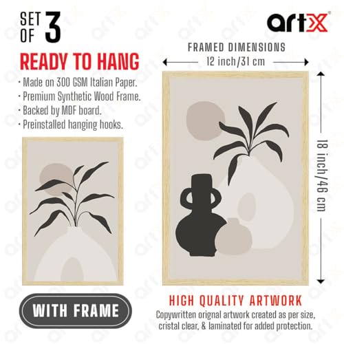 ArtX Paper Flowers Boho Wall Painting For Living Room Decoration Big Size, Framed Painting for Wall Decoration, Wall Decor For Bedroom, Multicolor, 12 x 18 inches, Set Of 3 - Image 5