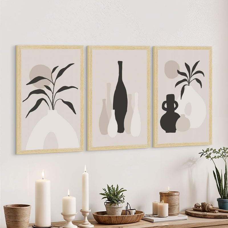 ArtX Paper Flowers Boho Wall Painting For Living Room Decoration Big Size, Framed Painting for Wall Decoration, Wall Decor For Bedroom, Multicolor, 12 x 18 inches, Set Of 3 - Image 1