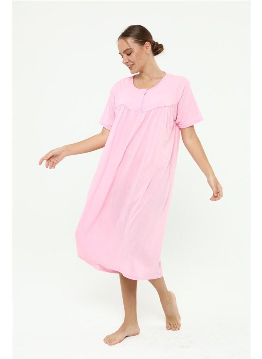 Seva Cotton Combed Cotton Large Size Solid Color Nightgown Buttoned Maternity Nightgown  - Image 2