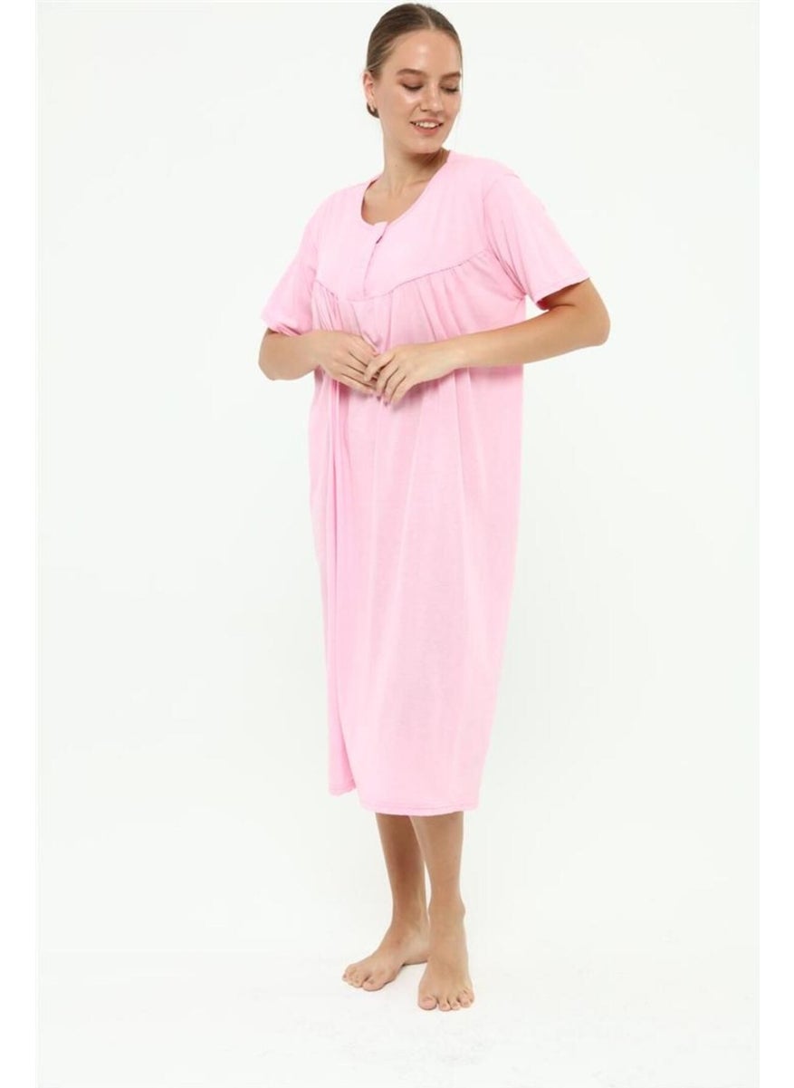 Seva Cotton Combed Cotton Large Size Solid Color Nightgown Buttoned Maternity Nightgown  - Image 4